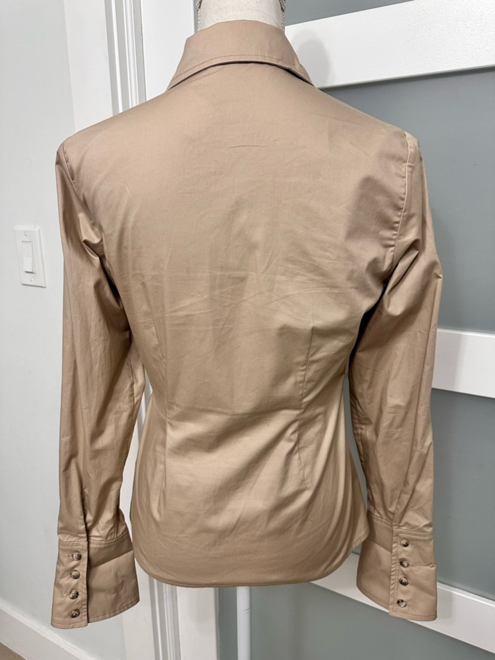 Anine Bing Tiffany Button Front Shirt SZ XS Tan Designer Minimalist Luxury EUC - Picture 9 of 10
